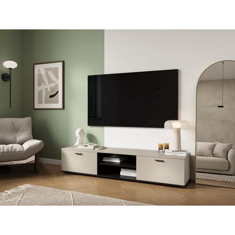 TV spintelė Cama Meble SOHO 180x43x37 cm – kašmyro spalvos viršus, juodas rėmas