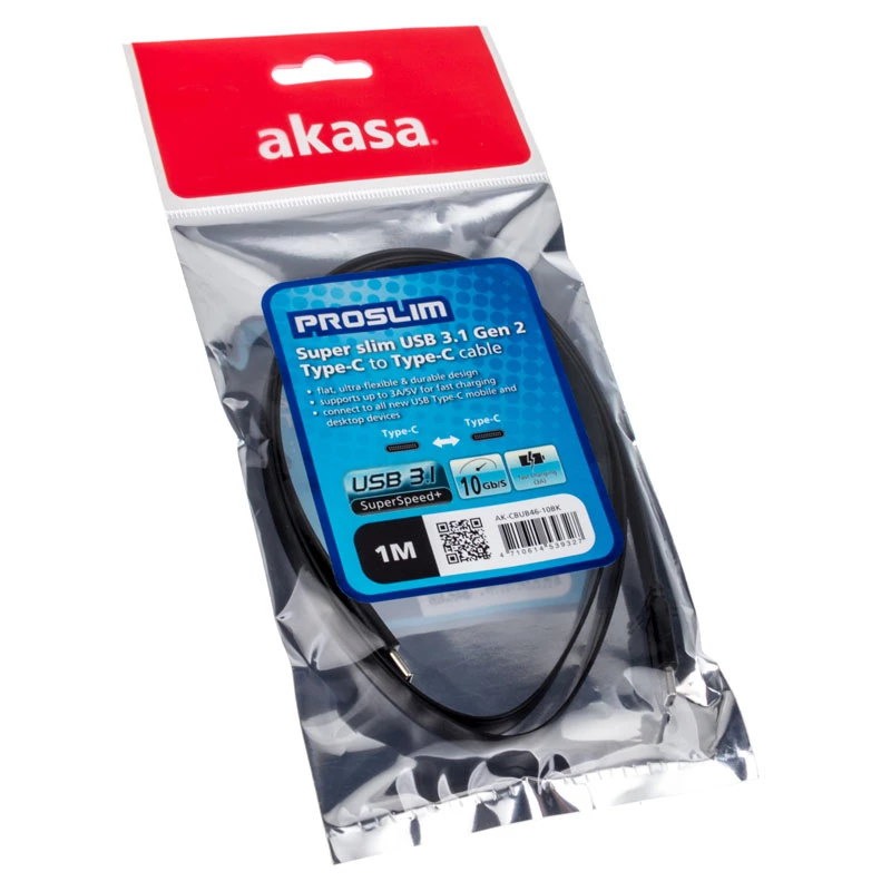 USB-C laidas Akasa AK-CBUB46-10BK USB 3.2 Gen 2 1 m juodas
