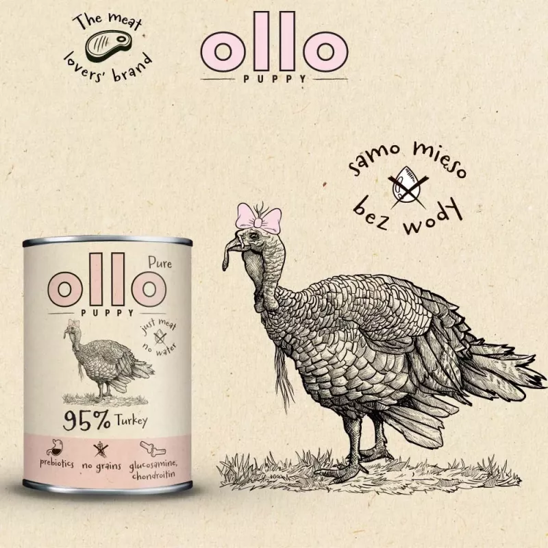 OLLO Puppy Pure Turkey šlapias ėdalas šuniukams – 850 g