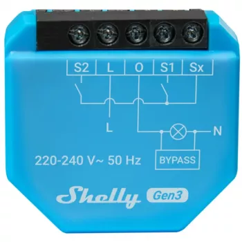 WiFi apšvietimo valdiklis Shelly Shelly_1L_Gen3 — 1 kanalo modulis be nulinio laido, 220–240 V, Wi‑Fi/Bluetooth, 802.11 b/g/n