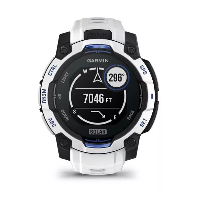 Išmanusis laikrodis GARMIN Instinct 2 45 mm, MIP 0,9 colio (176×176), GPS, Solar, Silikoninis dirželis Mėlyna/Balta