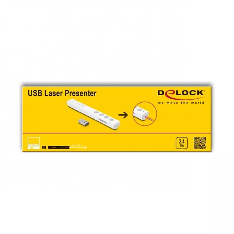 DeLOCK USB lazerinis pristatymo nuotolinis valdiklis baltas belaidis RF USB nano imtuvas