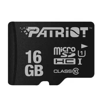PATRIOT PSF16GMDC10 microSDHC atminties kortelė — 16 GB, Class 10, UHS-I (U1), 80 MB/s, juoda