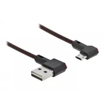 USB laidas DeLOCK EASY-USB 2.0 Type-A vyriškas į Micro-B vyrišką kampu 0,2 m juodas