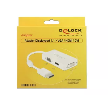 Laidas DeLOCK 0,16 m DisplayPort į VGA HDMI DVI-D adapteris