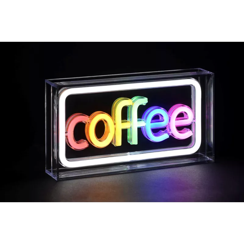 Neoninis LED užrašas ActiveJet AJE-NEON COFFEE, daugiaspalvis, USB 5V, montuojamas ant paviršiaus, AS plastikinis rėmas