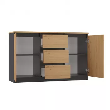 Komoda Topeshop 2D3S ANT/ART BA KPL – antracitas ir ąžuolas, 3 stalčiai