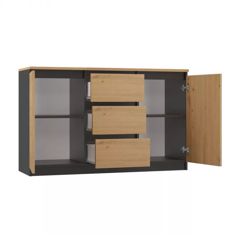 Komoda Topeshop 2D3S ANT/ART BA KPL – antracitas ir ąžuolas, 3 stalčiai