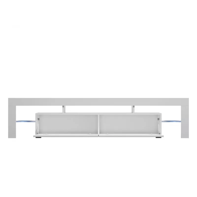 TV stovas Cama Meble TORO 200 2000×350×410 mm, pilkas stalviršis iš medžio drožlių plokštės, pilkai/baltas blizgesys