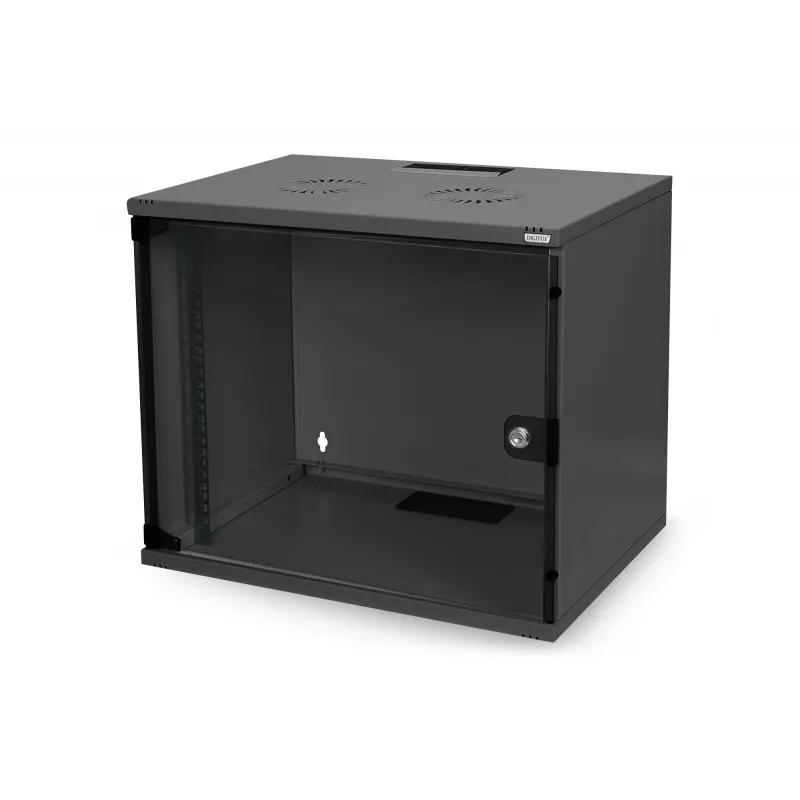 7HE sieninis montažinis stovas 370x540x400 mm su stiklo durimis, juodas