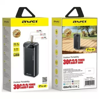 Nešiojamas Power Bank AWEI PA-12 30000mAh 22.5W juodas