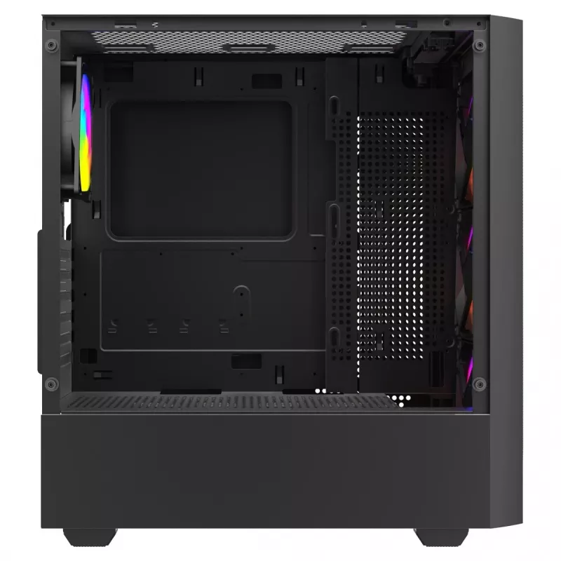 PC korpusas SAVIO Noctis Flow RGB — Cube, ATX/Mini-ITX, 3x 120 mm priekiniai ventiliatoriai, grūdintas stiklas, maks. GPU 35 cm