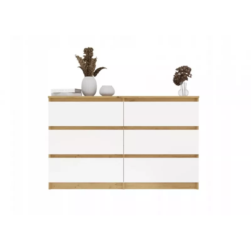 Komoda su 6 stalčiais 120 cm Top E Shop Malwa — Artisan Oak / Balta, medžio drožlių plokštė
