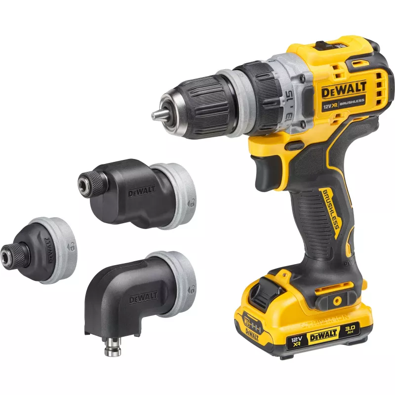 Pistolinė rankena gręžtuvas DeWalt DCD703L2T-QW — 12V, 3.0Ah x2, 1500 RPM, 10 mm greitai užveržiama griebtuvė, 25.5 N·m, 0.9 kg