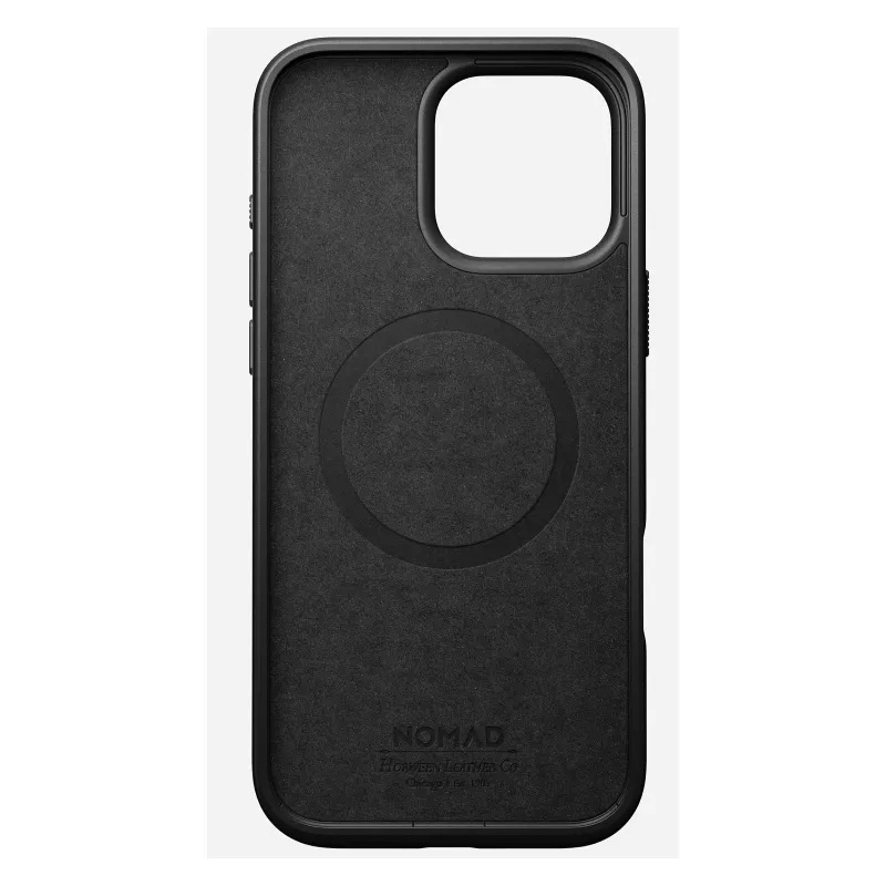 Telefono dėklas Nomad Modern Leather Case, skirtas iPhone 16 Pro Max, 6,9 colio (17,5 cm), juodos spalvos, oda+PC+TPU