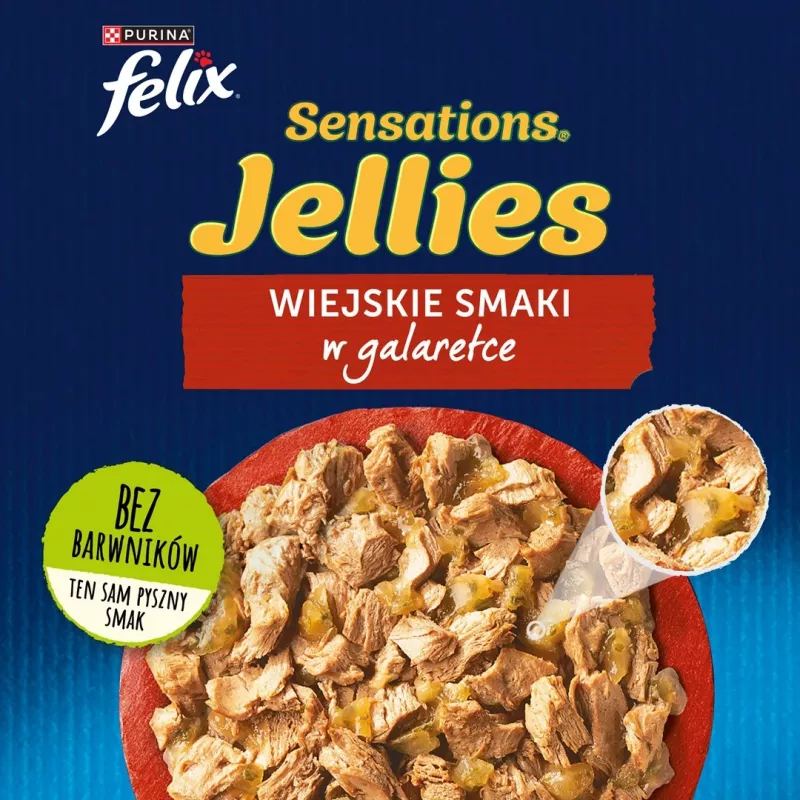 Šlapias kačių ėdalas Purina Nestlé Felix Sensations mišinys — 12×85 g pakeliai, kalakutiena, skumbrė, ėriena, silkė