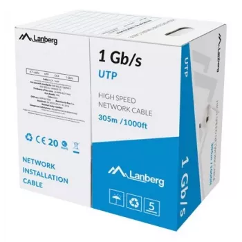 LANBERG tinklo kabelis LCU6-10CC-0305-S U/UTP Cat6 305 m, 23 AWG, CCA, pilkas