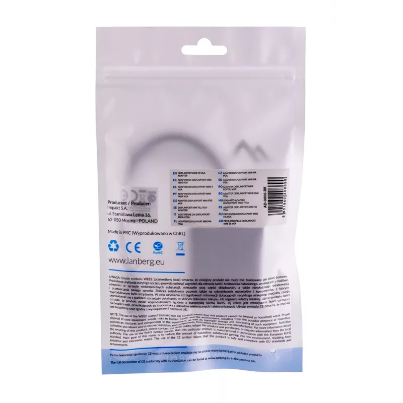 Adapteris VGA (D-Sub) į Mini DisplayPort Lanberg AD-0006-BK, 0,2 m, DisplayPort 1.2, 1920×1200@60Hz, moteriškas MiniDP, juodas