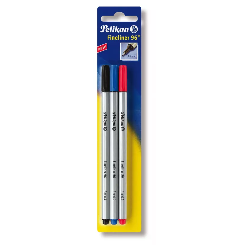 Pelikan Fineliner 96 Fine Black Blue Red 3 vnt 0,4 mm