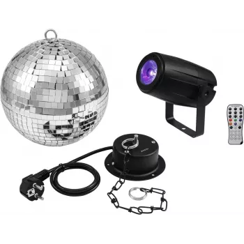 Disko kamuolio rinkinys EUROLITE 20 cm su motoru ir PST-5 QCL Spot LED
