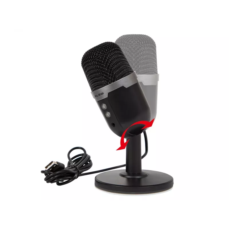 BLOW studijinis mikrofonas su LED stovu – laidinis USB 2.0, 20–16000 Hz, jautrumas -50 dB, 237 g