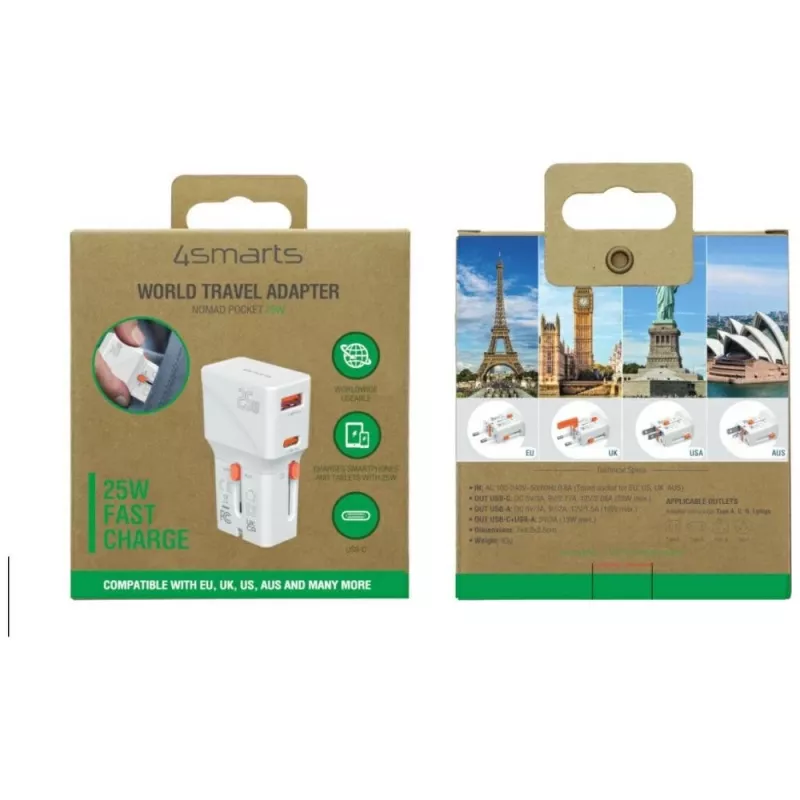 Keliautojas įkroviklis 25W World Travel 25W USB-C + A