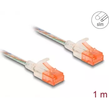 Tinklo kabelis DeLOCK RJ45 Cat.6A U/UTP Slim 1m permatomas