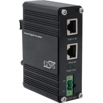 Exsys Industrie Ethernet PoE++ skirstytuvas 802.3at 12VDC/36W 10/100/1000Mbps - perjungimo įrenginys - 1 Gbps