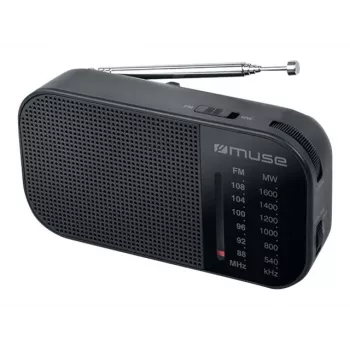 Nešiojamas radijo imtuvas Muse M-025 R — MW/FM, juodas, maitinamas baterijomis, kompaktiškas (32×130×70 mm)
