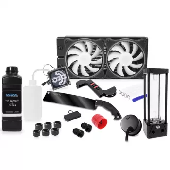 Alphacool 11992 vandens blokas – Acetalas – Akrilas – Aliuminis – Žalvaris – Varis – Nikelis – Nerūdijantis plienas – Juodas – Skaidrus – 1/4 colio – 60 °C – 0,8 baro