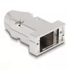 Kabelio gaubtas DELOCK D-Sub korpusui 9 kontaktų vyriškam/moteriškam su įtempimo reljefu, sidabrinis, plastikinis, 31,6×46,2×15,6 mm