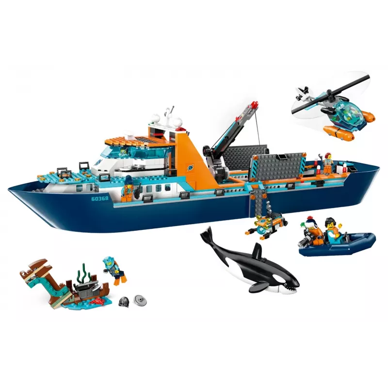Konstruktorius LEGO City Arkties tyrinėjimų laivas 60368 — 815 dalių, 7+ metai, 4 minifigūrėlės