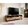 TV stovas Cama Meble LOTTA 180 cm – ąžuolo Wotan rėmas, matinė juoda medžio drožlių plokštės viršus, 1800×400×530 mm