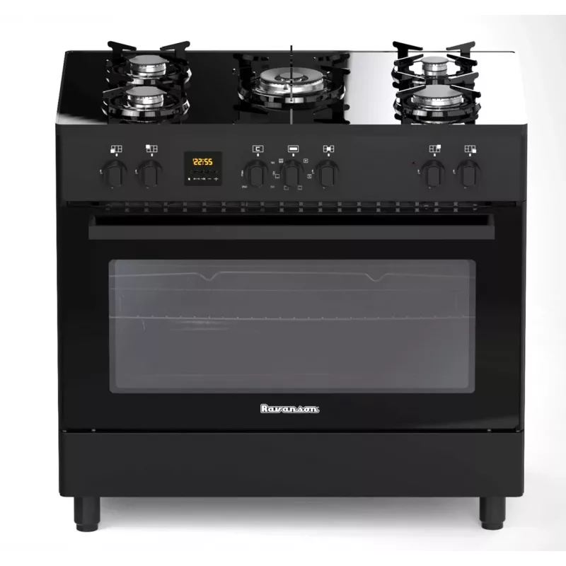 Laisvai pastatoma dujinė/elektrinė viryklė Ravanson KWGE-K90, 5 kaitvietės, 90 cm, orkaitė 105 L, liečiamasis valdymas