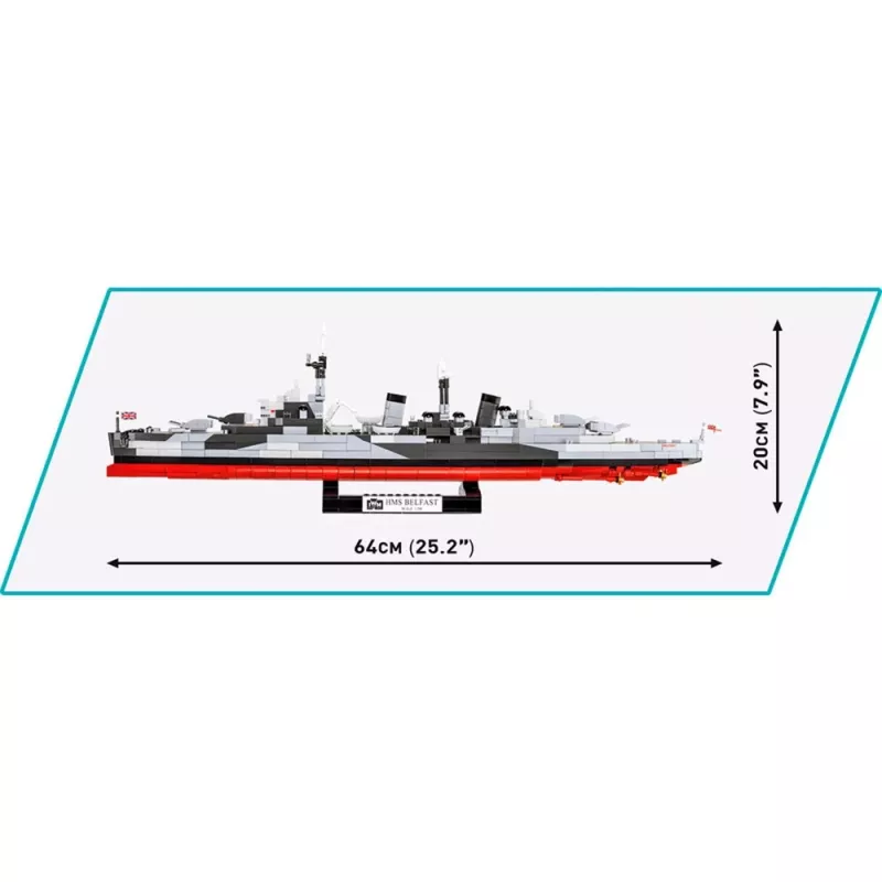 Konstruktorius Cobi HMS Belfast 1:300 mastelio modelis COBI-4844, istorinio Karališkojo laivyno lengvojo kreiserio demonstracinis modelis