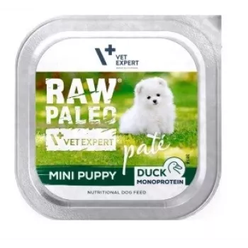Šlapias šunų ėdalas VETEXPERT RAW PALEO Pâté Mini Puppy Duck 150 g – paštetas mažų veislių šuniukams, antienos receptas, pilnavertis ėdalas