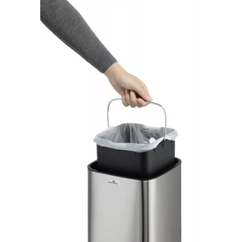 Šiukšliadėžė Durable NO TOUCH 6L stačiakampė nerūdijančio plieno sidabrinė juoda