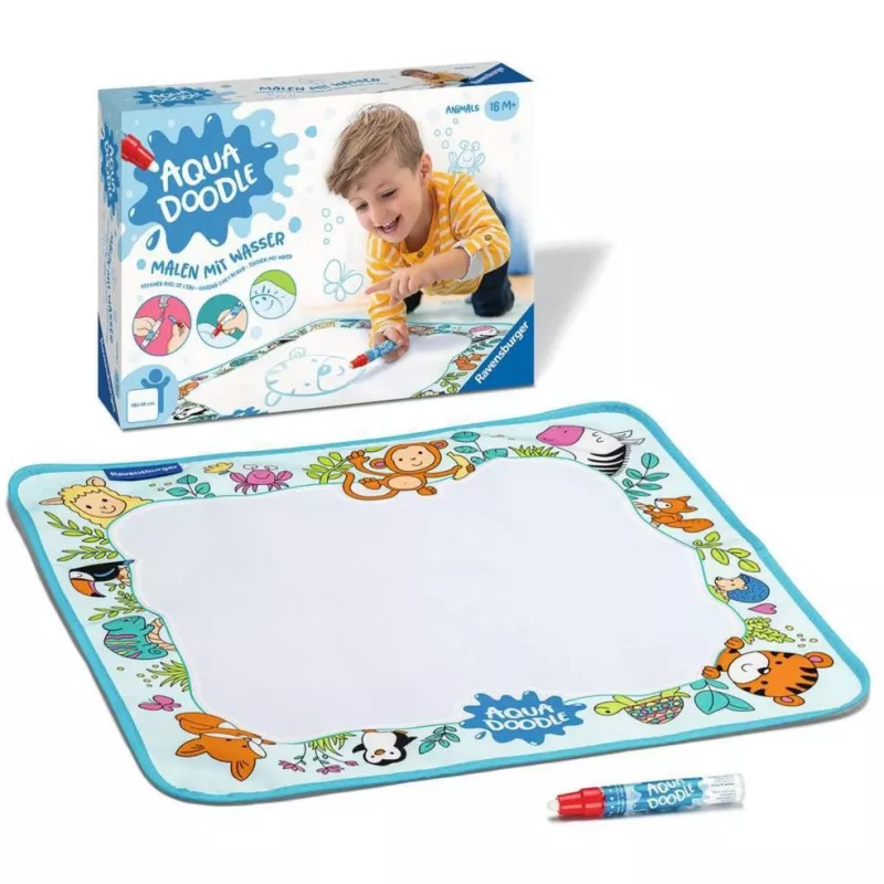 Ravensburger Aqua Doodle Animals piešimo kilimėlis – ministeps rinkinys bepurviam piešimui su vandeniu