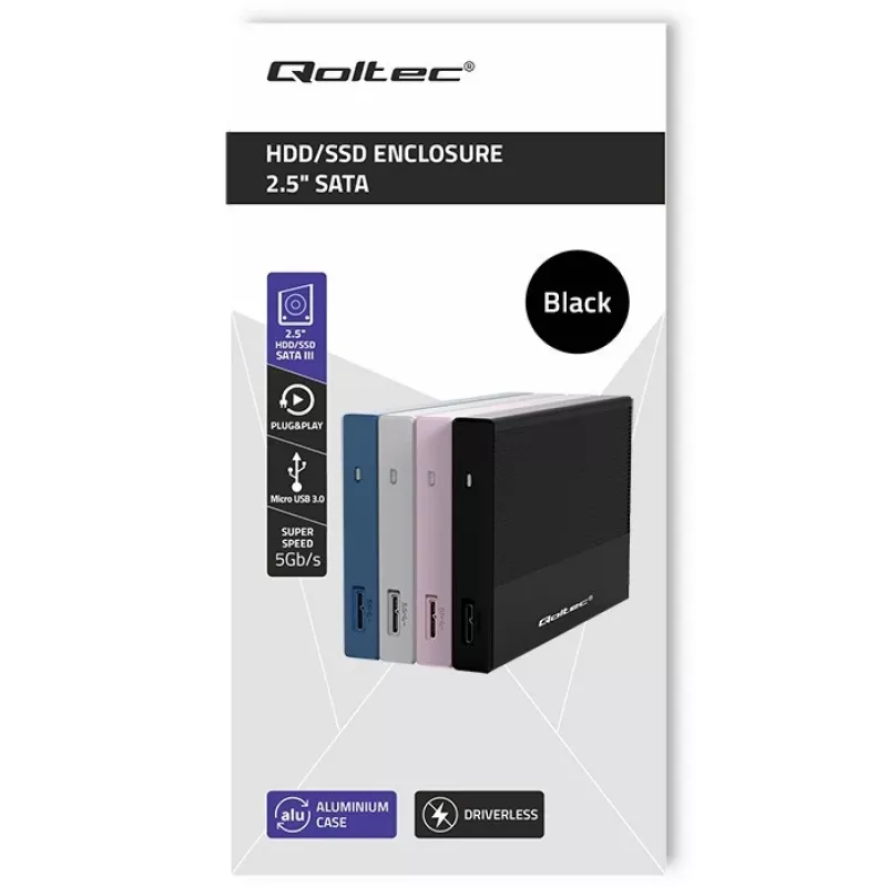 Dėklas 2,5 colio SATA SSD/HDD QOLTEC 52277 USB 3.0