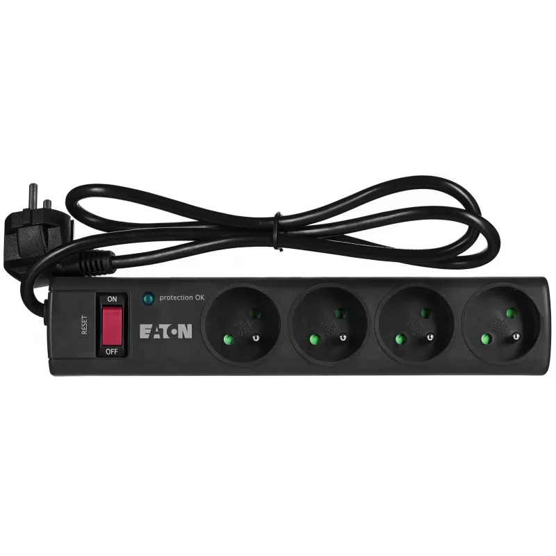 Ilgintuvas su apsauga nuo viršįtampių EATON Power Strip 4 FR — 4 lizdai, 1 m laidas, 10 A, 2500 W, LED indikatoriai