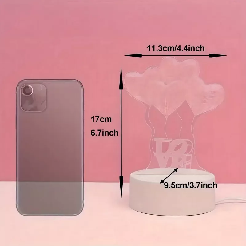 Nakties šviestuvas Extralink HOME 3D optinė iliuzija Keturios širdys USB lovos lempa