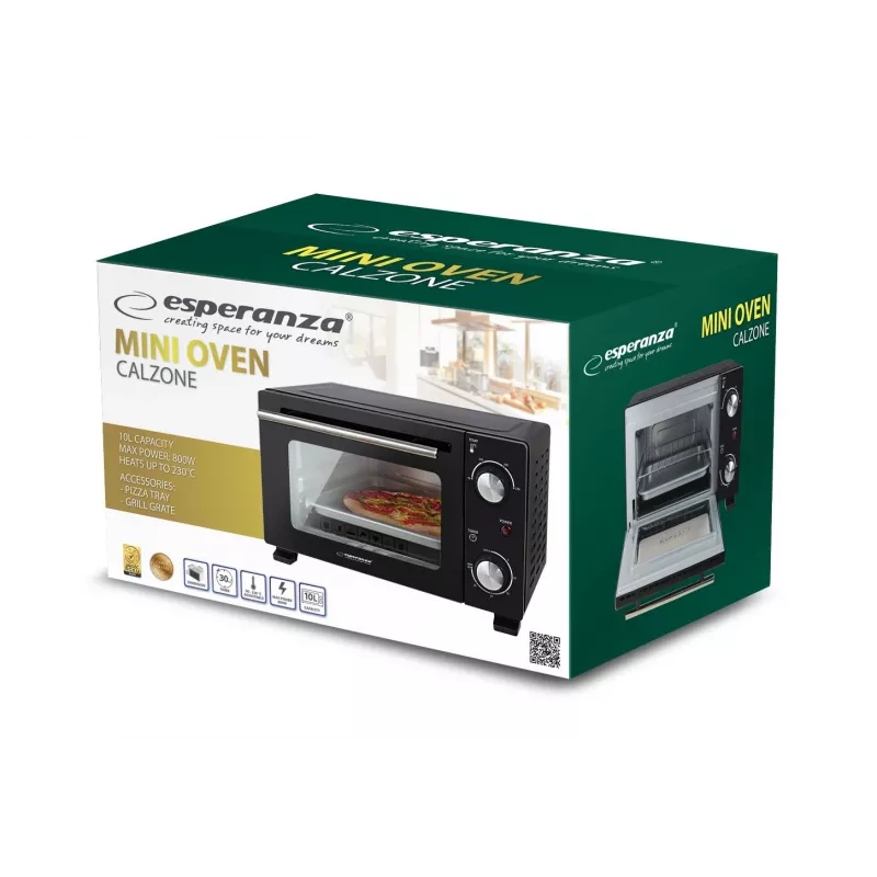 Mini orkaitė ESPERANZA EKO007N, 10 L, 800 W, juoda, maks. 250°C, mechaninis laikmatis 30 min