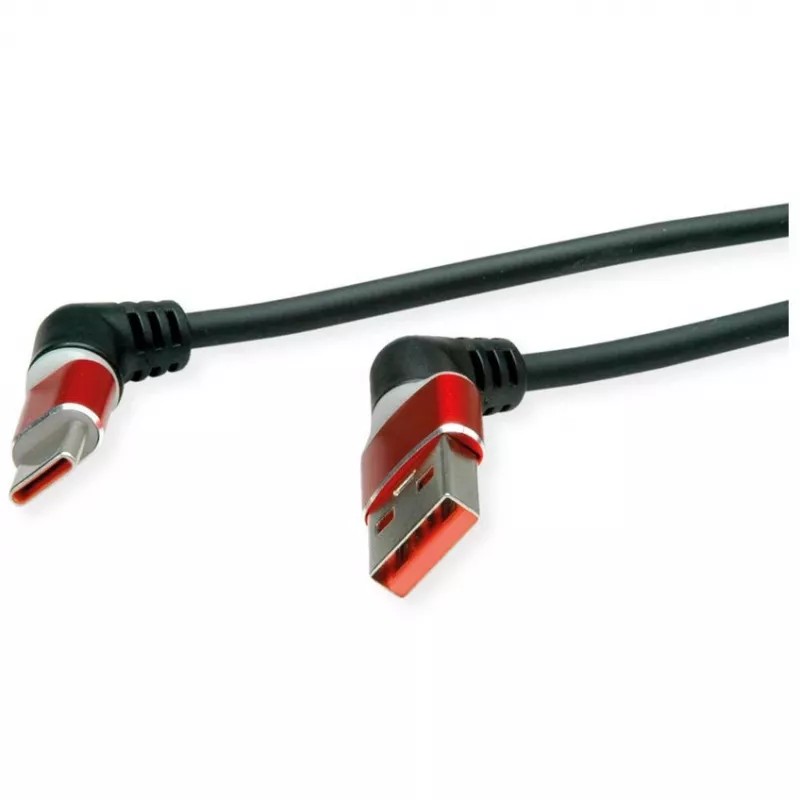 ROLINE USB 2.0 laidas Type-C – Type-A ST/ST 360° sukimasis juodas raudonas 1 m 11.02.