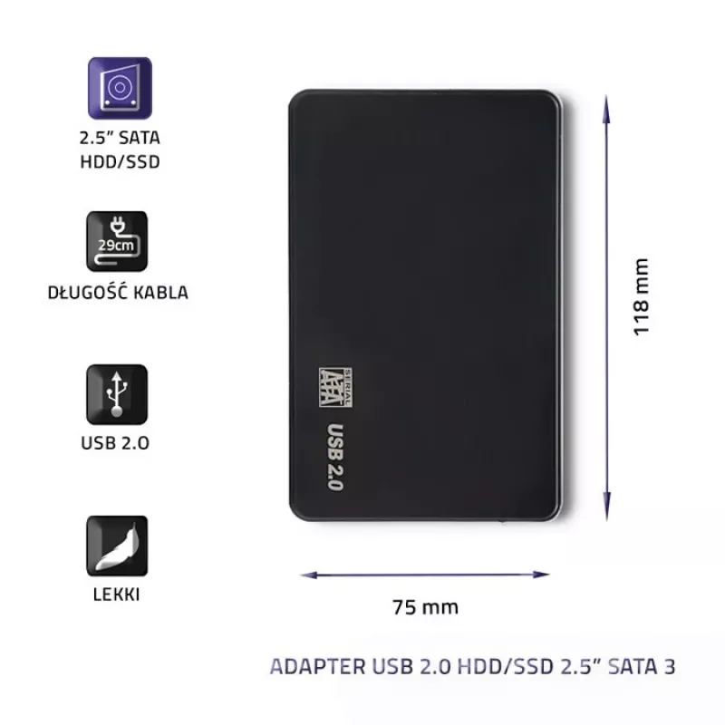 Kietojo disko adapteris QOLTEC 51862 USB 2.0, skirtas 2,5 colio SATA3 HDD/SSD