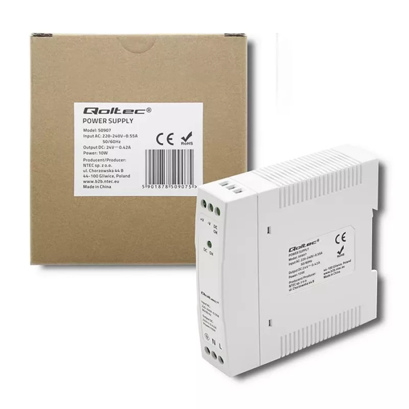 DIN bėgio maitinimo šaltinis 10W, 24V, 0,42A, plonas