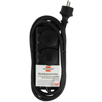 Brennenstuhl Prailginimo lizdas IP44 2-jų angų juodas 2,0 m H07RN-F 3G1,5 - Prailginimo laidas - AC 230 V - išėjimo jungtys: 2 - 2 m (1159930)
