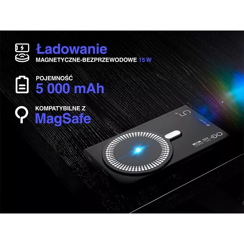 Nešiojamas įkroviklis TRACER AirMag2 5000 mAh, MagSafe suderinamas, USB-C PD 20 W, belaidis įkrovimas, 115 g, 1 prievadas