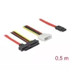 Delock SATA / SAS kabelis SAS 12Gbit/s - vidinis maitinimo 4 kontaktų, vidinis SAS, 29 kontaktų (SFF-8482) į SATA (moteriška) - 50 cm