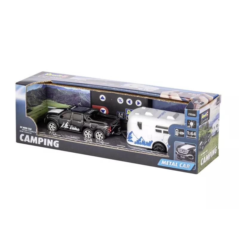 RC automobilis su kemperiu REVELL 23566 - miniatiūrinis nuotoliniu būdu valdomas modelis, maitinamas baterijomis, žaislinė transporto priemonė