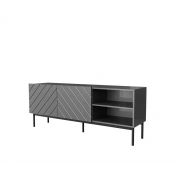 Spintelė AV/TV Cama Meble ABETO RTV ant juodo plieninio rėmo 150x42x60 cm grafito/glotnaus grafito